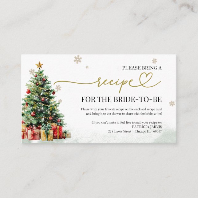 Christmas Bridal Shower Recipe Request Enclosure Card (Front)