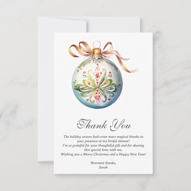 Christmas Bridal Shower Thank You Card (Front)