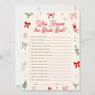 Christmas Bridal Shower Who Knows Bride Best Card