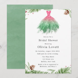 Christmas Bridesmaid Dress Bridal Shower Invitation