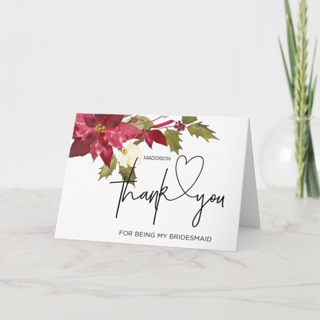 Christmas Bridesmaid Thank You Gift Bridal Party Card (Front)