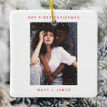 Christmas Bright Red | Merry and Married Photo Ceramic Ornament<br><div class="desc">Christmas Bright Vibrant Eyecatching Red | Merry and Married Photo Ceramic Ornament</div>