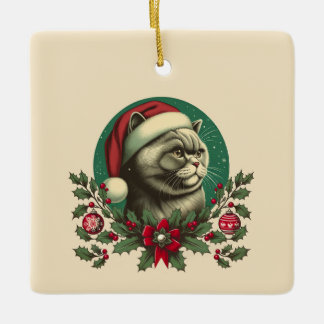 Christmas British Short Hair Cat Ceramic Ornament