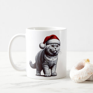 Christmas British shorthair Cat, Xmas Santa Kitten Coffee Mug