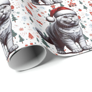 Christmas British shorthair Cat, Xmas Santa Kitten Wrapping Paper