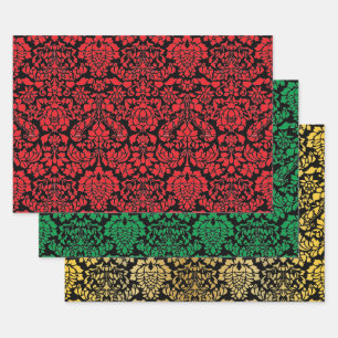 Christmas Brocade Dark Trio Wrapping Paper Sheet