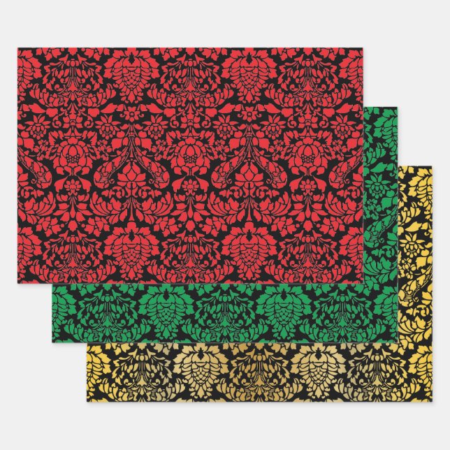 Christmas Brocade Dark Trio Wrapping Paper Sheet (Set)