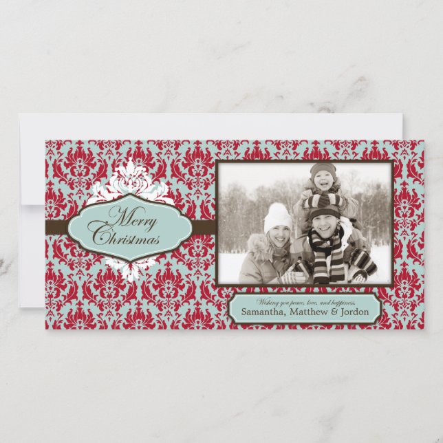 Christmas Brocade Retro Photo Card (Front)