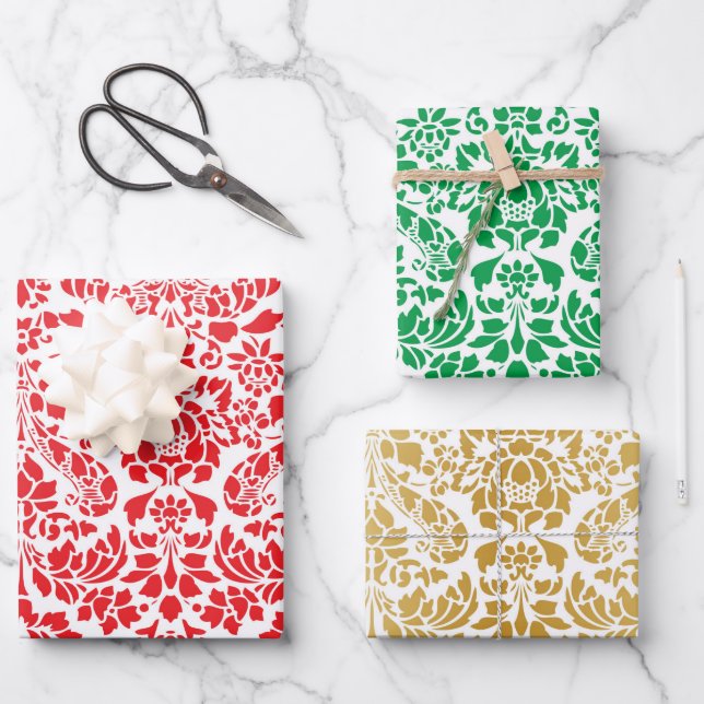 Christmas Brocade Trio Wrapping Paper Sheet (Front)