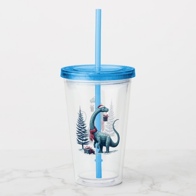 Christmas Brontosaurus dinosaur Acrylic Tumbler (Front)
