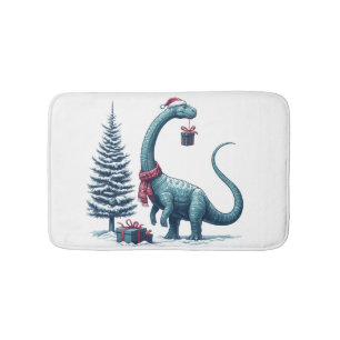 Christmas Brontosaurus dinosaur Bath Mat