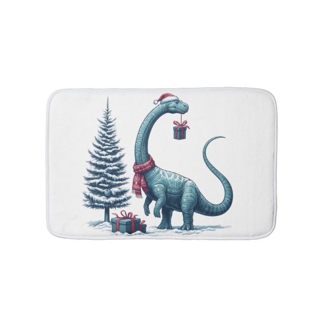 Christmas Brontosaurus dinosaur Bath Mat (Front)
