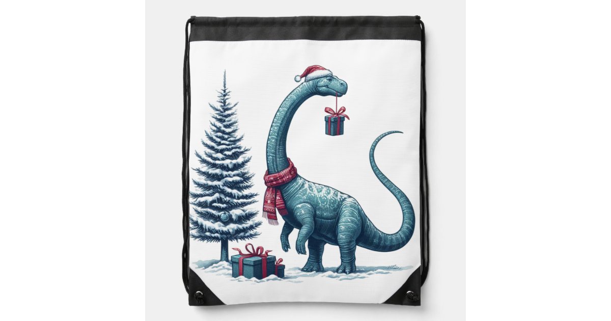 Christmas Brontosaurus dinosaur Drawstring Bag Zazzle