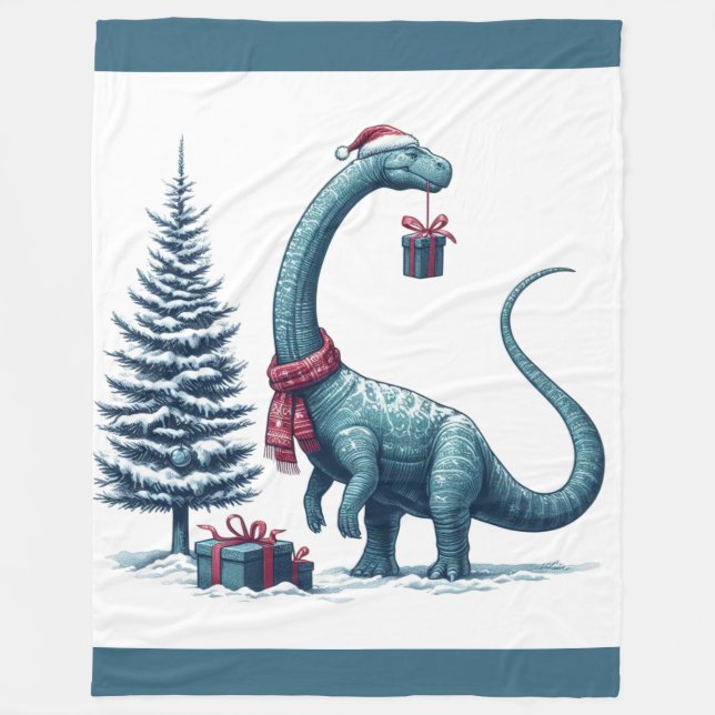 Christmas Brontosaurus dinosaur Fleece Blanket (Front)