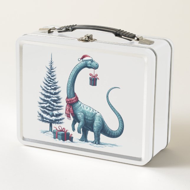 Christmas Brontosaurus dinosaur Metal Lunch Box (Front)