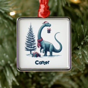 Christmas Brontosaurus dinosaur Metal Tree Decoration