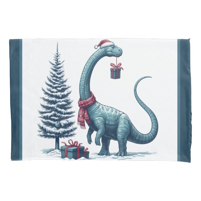 Christmas Brontosaurus dinosaur Pillowcase (Front)