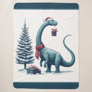 Christmas Brontosaurus dinosaur Sherpa Blanket