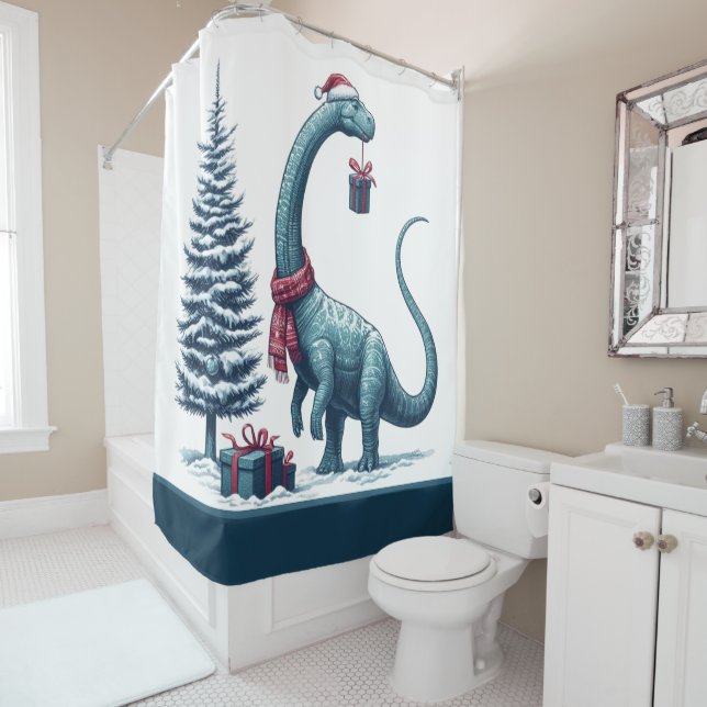 Christmas Brontosaurus dinosaur Shower Curtain (In Situ)