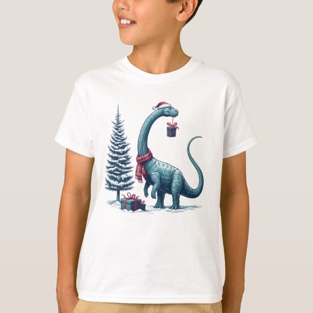 Christmas Brontosaurus dinosaur T-Shirt (Front)