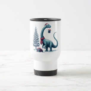 Christmas Brontosaurus dinosaur Travel Mug