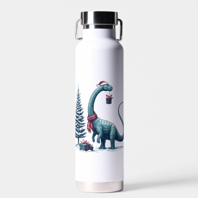 Christmas Brontosaurus dinosaur Water Bottle (Front)