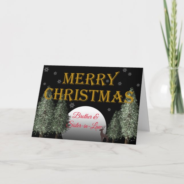 Christmas Brother Wife Moonlit Deer Traditional Holiday Card (Front)