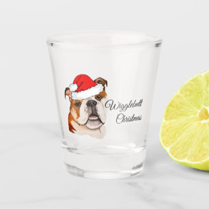 Christmas Brown Art English Bulldog Wigglebutt Shot Glass