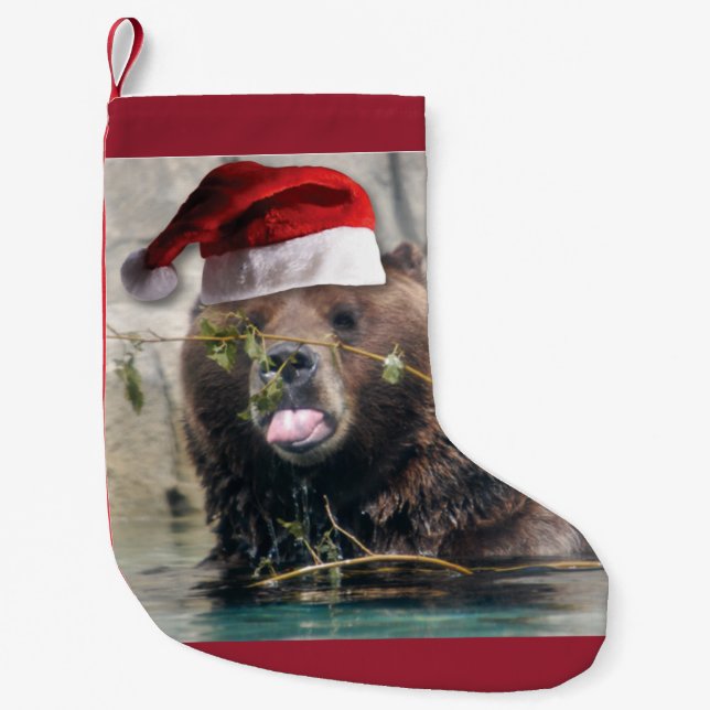 Christmas Brown Bear Small Christmas Stocking (Front)