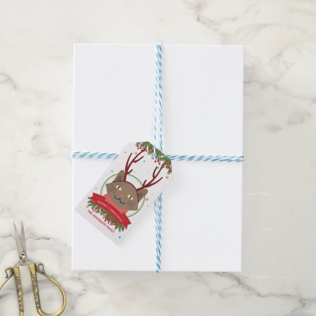 Christmas Brown Cat Funny Gift Tags (With Twine)