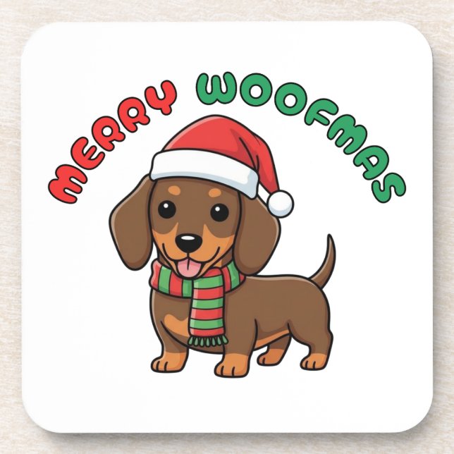 Christmas Brown Dachshund Coaster: Merry Woofmas Coaster (Front)