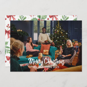 Christmas Brown Floral Watercolor  Merry Christmas Holiday Card