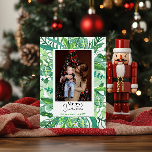 Christmas Brown Floral Watercolor  Merry Christmas Holiday Card