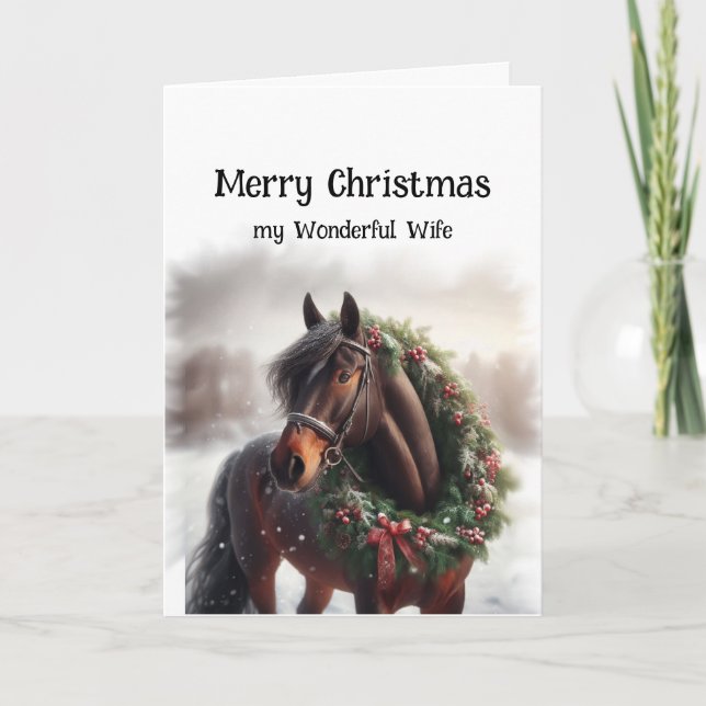  Christmas Brown Horse Wonderful Wife Wreath  Card (Front)