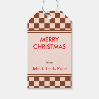 Christmas Brown Retro Chequered Pattern Gift Tags