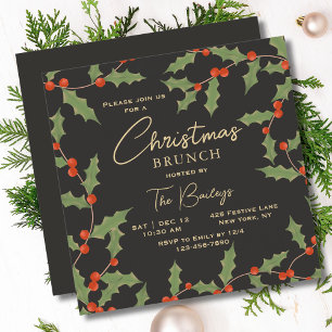 Christmas Brunch Elegant Modern Holly Floral Invitation