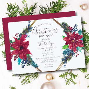Christmas Brunch Elegant Red Poinsettia Party Invitation