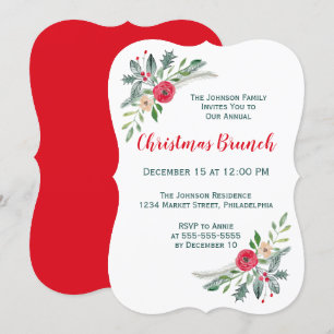 Christmas Brunch Event Winter Florals & Holly Invitation