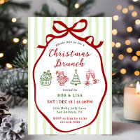 Christmas Brunch Hand Drawn Stripes Coquette Bow 