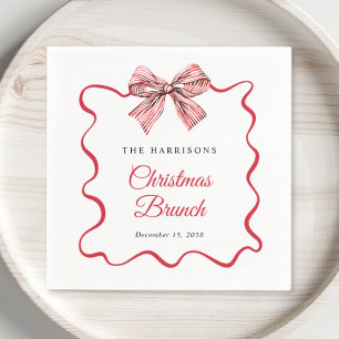 Christmas Brunch Red Striped Coquette Bow Napkin