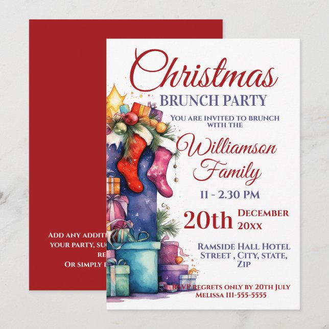 Christmas Brunch Santa Sack Invitation (Front/Back)