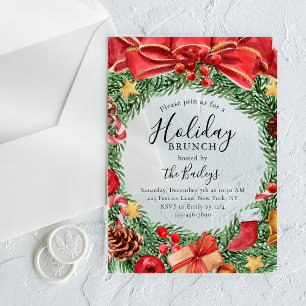 Christmas Brunch Watercolor Floral Wreath Acrylic Invitations