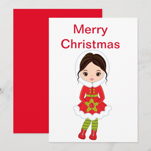 Christmas Brunette Doll   Holiday Card (Front/Back)