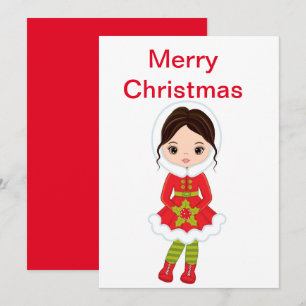 Christmas Brunette Doll Holiday Card