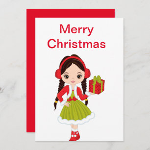 Christmas Brunette Doll with A Gift Holiday Card