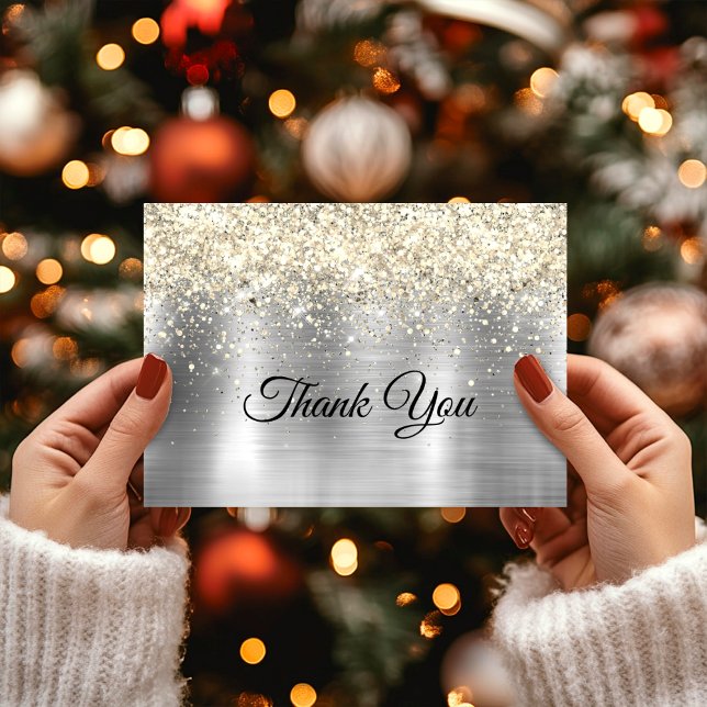 Christmas brushed metal silver gold faux glitter  thank you card (Creator Uploaded)