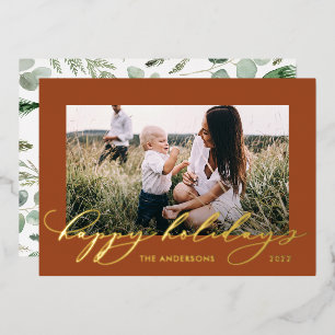 Christmas bterracotta 1 photo botanical script foil holiday card