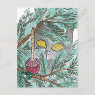Christmas Bubble Light and Kitty Holiday Postcard