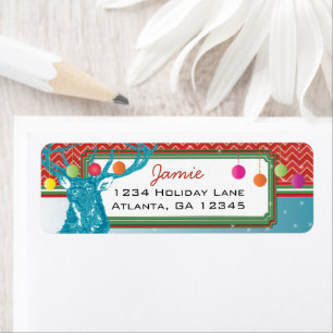 Christmas Buck Deer Zig Zag Pattern Aqua and Red