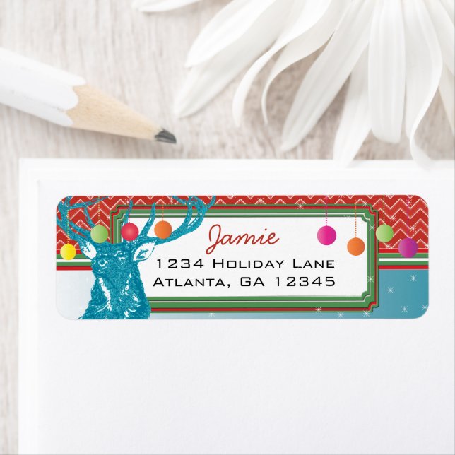 Christmas Buck Deer Zig Zag Pattern Aqua and Red (Insitu)